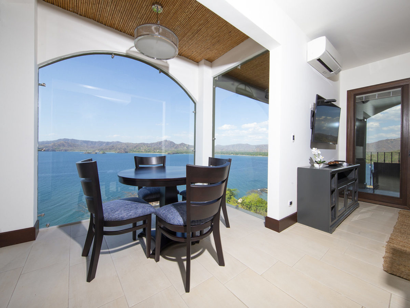 ocean view, glass-enclosed dining area