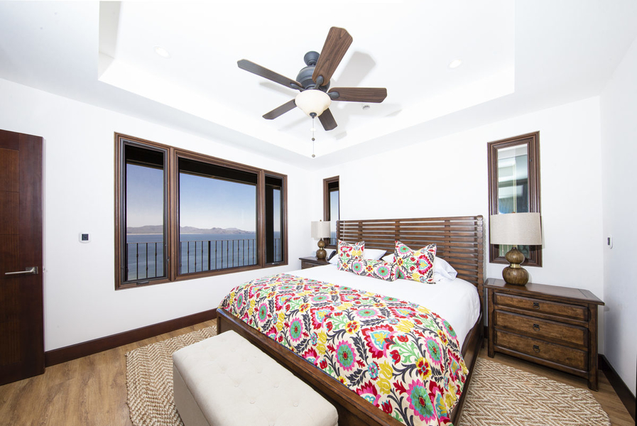 bedroom with views of Flamingo Beach