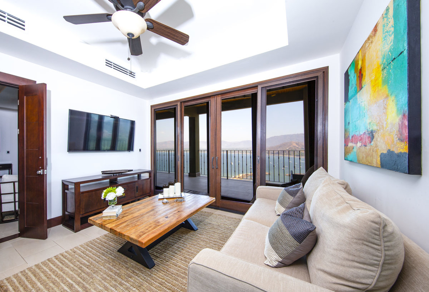 living room with marina view patio
